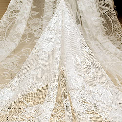 Anevous Bestickter Spitzenstoff,75x300cm Spitze Tischdecke,Deko Stoff,Vintage Bestickte Spitzestoff,Boho Tisch Dekor Spitze Stoff,für Nähen Hochzeit,Hochzeitskleid,Tisch Dekor,Party,Weiß