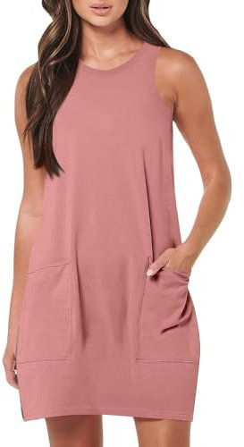 Robe midi de travail pour femme, robe plissée, robe d'été décontractée sans manches avec poches, robe trapèze de vacances, robe noire, rose, XXL
