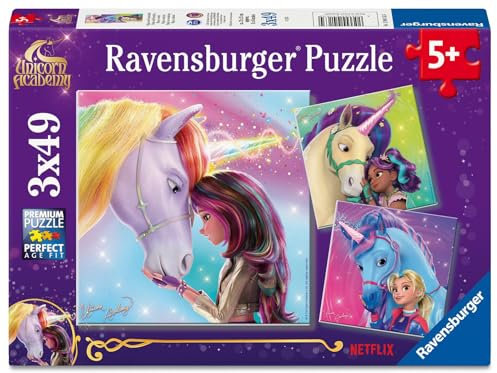 Ravensburger Unicorn Academy 3x 49 Piece Jigsaw Puzzles for Girls Age 5 Years Up
