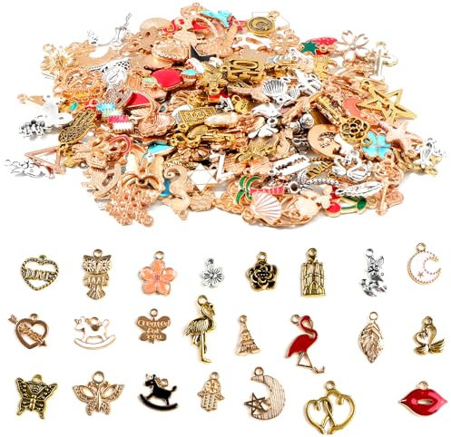 Getyjoe Emaille Charms Anhängerk 200 Stück Charms Anhänger zur Schmuckherstellung DIY Dchmuck Basteln Anhänger Set für DIY Halskette Armband Ohrring Bastelbedarf