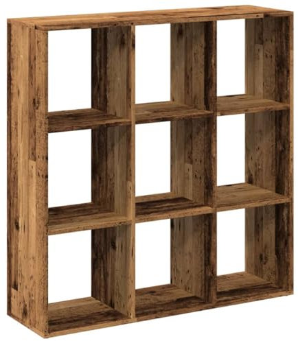 vidaXL Raumteiler Bücherregal, Standregal Raumtrenner für Wohnzimmer Schlafzimmer Büro, Büroregal Würfelregal Regal 9 Fächer, Altholz-Optik Holzwerkstoff