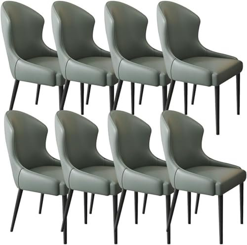Juego de 8 sillas de comedor modernas de cuero a prueba de agua con patas de metal para oficina, salón, cocina y dormitorio, color verde, muebles elegantes de sala de estar