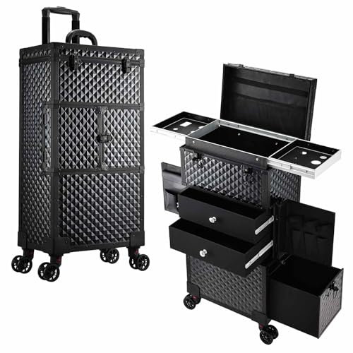 Multi-functional Beauty Trolley on Wheels Makeup Hairdressing Trolley Vanity Rolling Box Makeup Brushes Holder Make Up Station Nail Technician Storage Case With Drawers, Hair Tools Organiser Trays