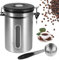 ZONJIE Kaffeedose luftdicht - 1,8L Edelstahl Kaffeebohnenbehälter 1kg Vakuum Kaffeebohnen Vorratsdose mit Messlöffel, CO2 Ventil & Datum Kaffeedose für gemahlenen Kaffee und Bohnen (Silber)