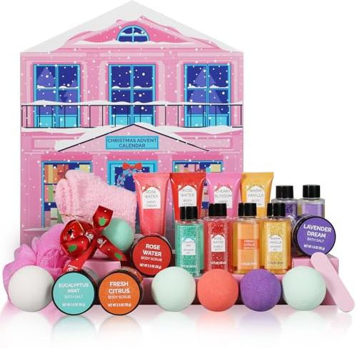 BODY & EARTH Weihnachtsgeschenke Adventskalender 2026 für Frauen mit 24 SPA Produkten und Weihnachtsdekoration, darunter Handcreme, Körperlotion, Duschgel uvm, Weihnachtsgeschenke für frauen