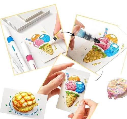 Genérico Pintura Mágica De Hinchazón, Kit De Pintura De Textura De Espuma De Arte En 3D, Esponja De Hinchada Mágica, Artesanía Para Niños, Plumas De Dibujo De Burbujas De Bricolaje