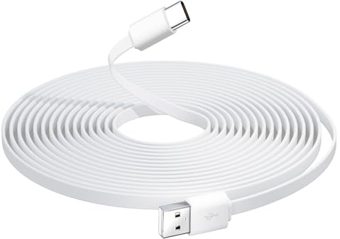 OXZEEWEE USB A to USB C 3M/10FT Type C Power Extension Charging Data Transfer Flat Cable with Fixing Nails and Ties for CCTV Security Cameras, Tapo TP-Link Camera, Petcube Cam, eufyCam, Blink Mini2