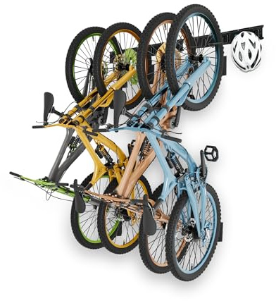 ZQ - Soporte bicicleta pared y soporte bicicletas pared | Gancho bici con 4 ganchos para bicicletas, 3 para cascos y capacidad 136 kg | Incluye pegatinas protectoras