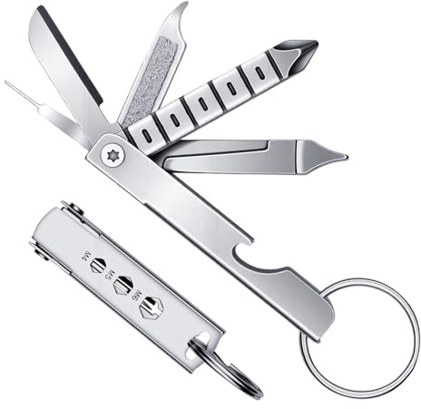 TENOC 7-in-1 Multi-Tool Keychain, Portable Stainless Steel Pocket Gadget with SIM Card Ejector Pin, Screwdrivers & Bottle Opener