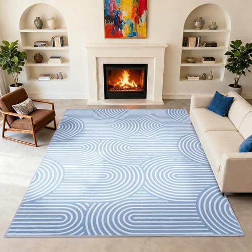 Wohnzimmerteppich 160X220cm, Bogenmuster, 6 mm Ultradünn Niedriger, Blau