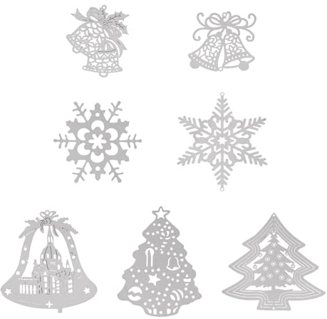 Craftora Filigrane Weihnachtsanhänger aus Edelstahl, Weihnachtsglocke, Baum, Schneeflocke, Anhänger, Verbindungsstücke, Verzierung für selbstgemachte Weihnachtsschmuck, Party-Dekoration, 7 Stück
