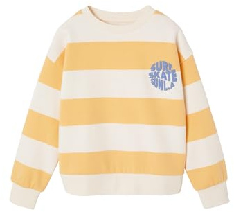 Vertbaudet Sweatshirt mit Streifen und Print Jungen, Recycling-Polyester gelb gestreift 110