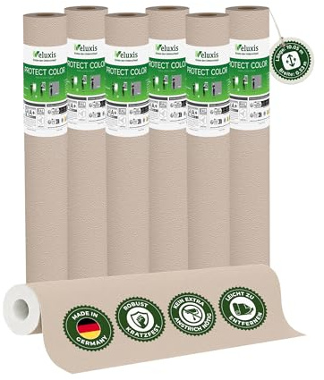 Veluxis Vliestapete 6er-Set PROTECT COLOR Beige – 10,05 m × 0,53 m | kein Anstrich notwendig, kratz- & stoßfest, rissüberbrückend, Made in Germany