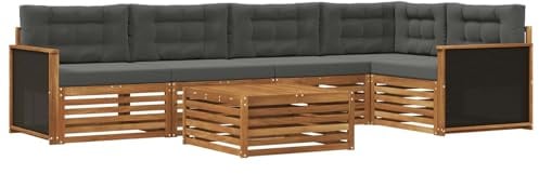 vidaXL Outdoor-Sofagarnitur 6 pcs Natur und Anthrazit 79 x 79 x 37 cm, Patio Ecksofa, modernes Lounge-Set für draußen, wetterfestes Gartenmöbel für die Terrasse, Bequeme Sitzgelegenheit