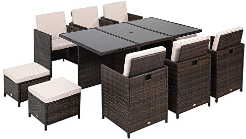 Outsunny 10 Seater Rattan Cube Garden Furniture Set for Patio Mixed Brown