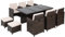 Outsunny 10 Seater Rattan Cube Garden Furniture Set with Parasol Hole, Rattan Dining Set with Cushions, Outdoor Dining Table and Chairs with Rectangular Glass Top Table for Patio, Mixed Brown
