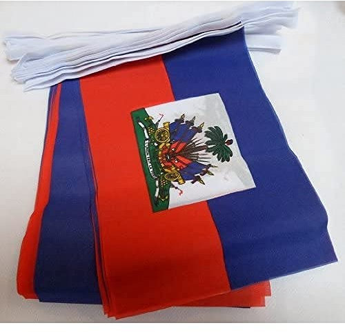 AZ FLAG - Guirlande Drapeau Haïti - 12 Mètres Avec 20 Drapeaux Haïtien De 45x30 cm - Fanions 100% Polyester - 200g