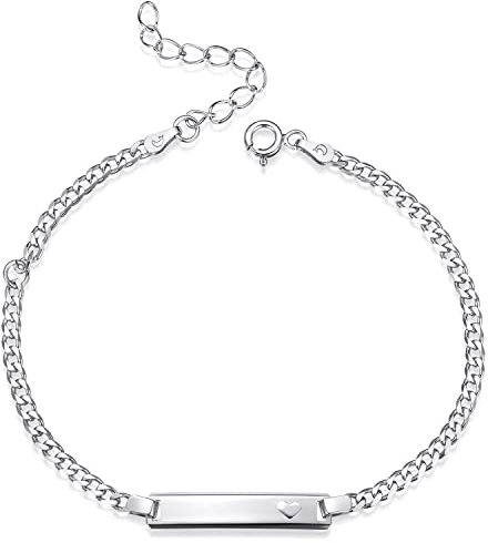 MATERIA 925 Silber Armband Frauen Schildarmband mit Herz 3mm Panzerkette Armkette Damen 18-23cm SA-15-Ohne Gravur
