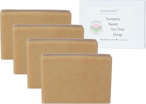 SOAPS4ME Turmeric, Neem and Tea Tree Handmade Natural Soap Set of 4 for The Price of 3 | with Aloe Vera Gel, Shea Butter and Tea Tree Essential Oil