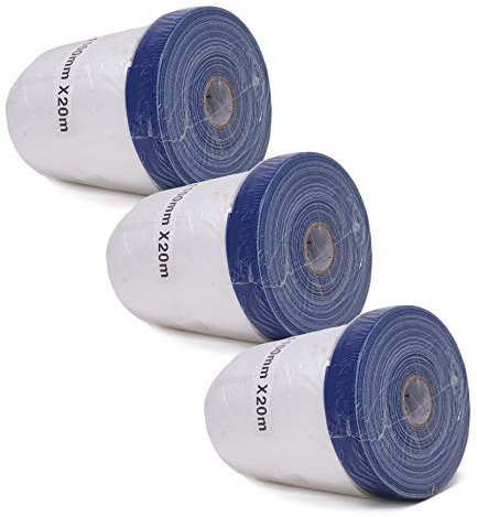gws 3 Rollen Abdeckfolie für Maler- und Gipsarbeiten, Malerfolie mit Klebeband, Maskerband mit starker Haftung & einfach entfernbar 100 mm x 20 m