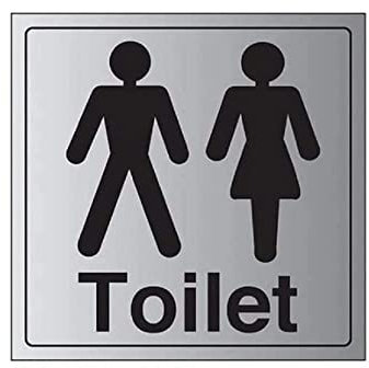 VSafety, 71050AM-SABRSH - Cartello toilette uomo/donna per porta generica, 150 x 150 mm, effetto alluminio, autoadesivo