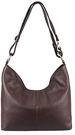 OBC Made in Italy Damen Echt Leder Tasche Metallic Shopper Hobo-Bags Blumen Schultertasche Umhängetasche Handtasche Henkeltasche Ledertasche Damentasche Silber