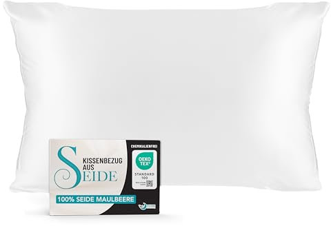 Dreamzie Kissenbezüge Seide - 40x80 cm - Gewicht 19 Momme 100% Reine Maulbeerseide Doppelseitig - Seidenkissenbezug für Haar und Haut, Anti-Aging, Anti-Bettwanzen - Weiß