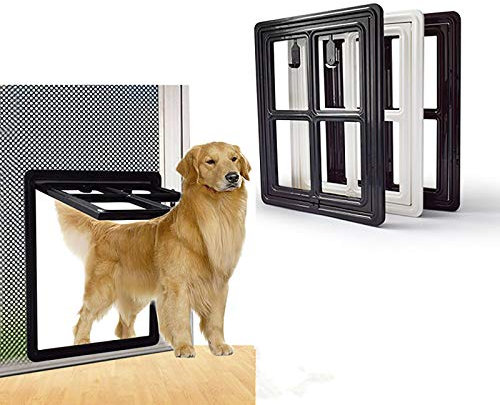 ANQI Pet Screen Door Magnetic Lockable Dog Flap, Big Dog Door Gate Tunnel for Medium Large Dogs Cats, Easy Install-Black-XL