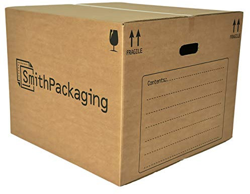 SmithPackaging 5 Extra Large Strong Double Wall Cardboard Packing Moving House Boxes 52cm x 52cm x 40cm with Carry Handles and Room List