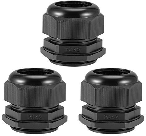 uxcell PG42 Cable Gland 32mm-38mm Wire Hole Waterproof Nylon Joint Adjustable Locknut with Washer Black 3pcs