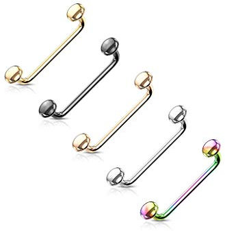 Paula & Fritz® Oberflächen-Piercing Surfacepiercing Barbell 90 Grad Schlangenaugen Chirurgenstahl 16mm Stab-länge 1,2 mm Stab-Dicke Set Silber Bar