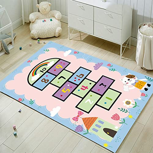 FODELIUY HüPfspiel Teppich Kinderzimmer, Hopscotch Rug, HüPfkäStchen Matte, Spielteppich MäDchen Jungen, HüPfmatte Kinder(80×120cm)