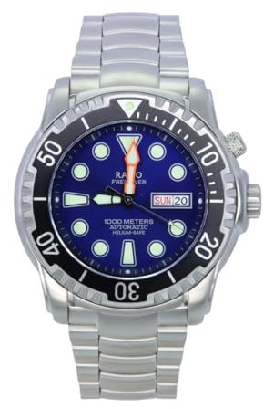 RATIO FreeDiver Heliumsichere Taucheruhr Saphirglas Automatische Taucheruhr 1000M Wasserdicht Taucheruhr für Herren, Blau, Taucher