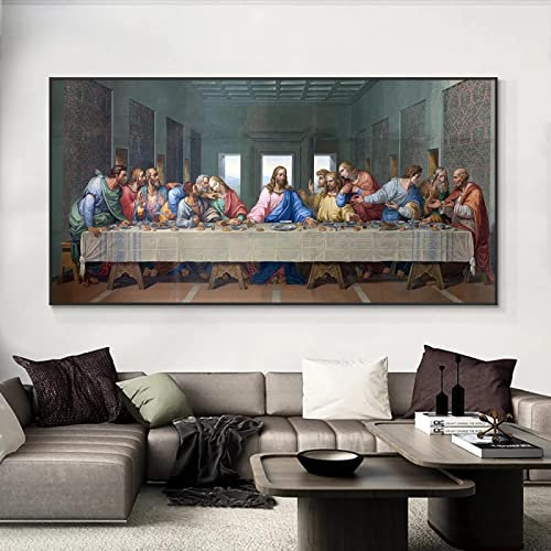 XIANGPEIFBH Das letzte Abendmahl von Leonardo Da Vinci, berühmte Leinwandmalerei, Poster und Drucke, Wandbilder für Wohnzimmer, Heimdekoration, 70 x 140 cm, ungerahmt