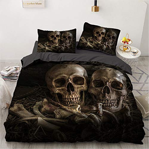 Luowei Bettwäsche Totenkopf 155x220cm Schädel Motiv Bettwäsche Set Weiche Microfaser Bettbezug mit Reißverschluss und 2 Kissenbezüge 80 x 80cm