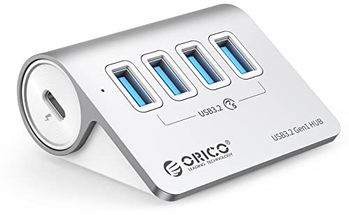 USB C Hub, ORICO USB C 3.2 GEN 1 Hub 5Gbps, 4-Port Aluminium USB Verteiler mit 0.5M USB C Kabel, USB Splitter mit 5V/2A Netzteil Typ C Port für MacBook, MacBook Pro, MacBook Air