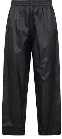 Mountain Warehouse Pakka Kids Waterproof Over Trousers - Taped Seams Rain Pants, Lightweight, Rip-Stop, Packaway Bag - for Autumn Winter, Walking, Travelling Black Kids Size 7-8 Years