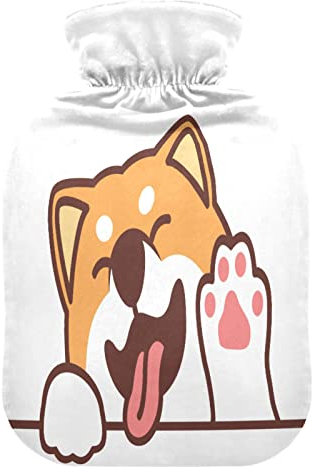 Shiba Inu Hunde-Wärmflasche mit Bezug, Wärmflaschen zur Schmerzlinderung, Wasser-Heizkissen, Warmwasser-Bettwärmer für Krämpfe, 2 l