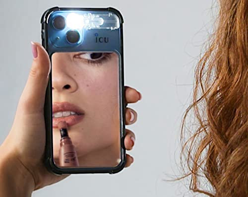 ICU Designs Mirror Cell Case, iPhone 14 Case for Women, & Men, Selfie Light for iPhone, Light Diffuser for Day and Night Setting, Vanity Mirror, TPU Shockproof Cover, Magsafe Compatible (White)