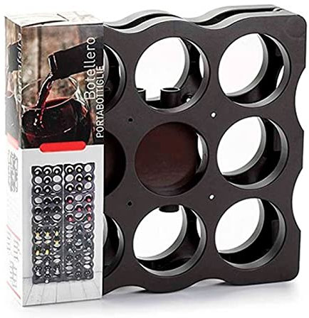 AC - Botellero Modular apilable - Capacidad de 9 Botellas – Fabricación en plástico – Ideal para Botellas de Vino, champán, estantería – 34,5 x 35,5 x 17 cm - Color Marrón Oscuro