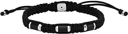 Fossil Herren-Edelstahl-Perlenarmband mit Schieberverschluss, Obsidianschwarz