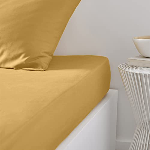 TODAY Essential Spannbettlaken, 160 x 200 cm, für Doppelbett, 100% Baumwolle, einfarbig, Ocker