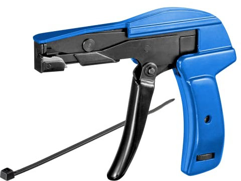 goobay 64809 Spannwerkzeug für Kabelbinder + Wetterfeste Kabelbinder - Nylon/Einstellbarer Spannkraft zum Spannen und Schneiden von Kabelbindern/Kabelbinderzange/Schwarz, Blau