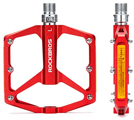 ROCKBROS Fahrradpedale mit Reflektoren Platform Pedale aus Aluminiumlegierung Antirutsch Ultraleicht 9/16 Zoll Fahrrad Pedale für MTB, Rennrad, BMX, E-Bike Rot