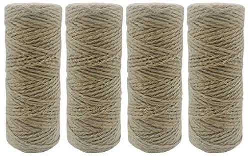 Jukway Lot de 4 rouleaux de ficelle de jute naturelle 2 plis pour décoration de bricolage, loisirs créatifs, mariages, fleuriste, emballage cadeau, regroupement, jardinage (4 x 50 m)