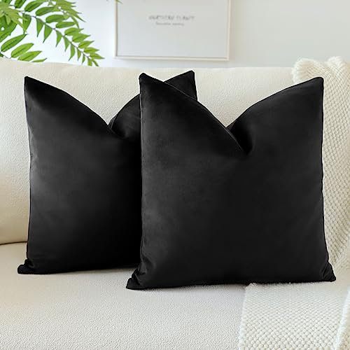 JOTOM Samt Kissenbezug Kissenhülle Sofakissen Dekokissen Kissenbezüge für Sofa Wohnzimmer Schlafzimmer 2er Set 60x60 cm Schwarz