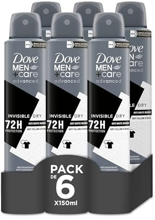 Dove Men+Care Aerosol Para Hombre Invisible Dry 72h 150 ML, pack de 6 unidades, El embalaje puede variar
