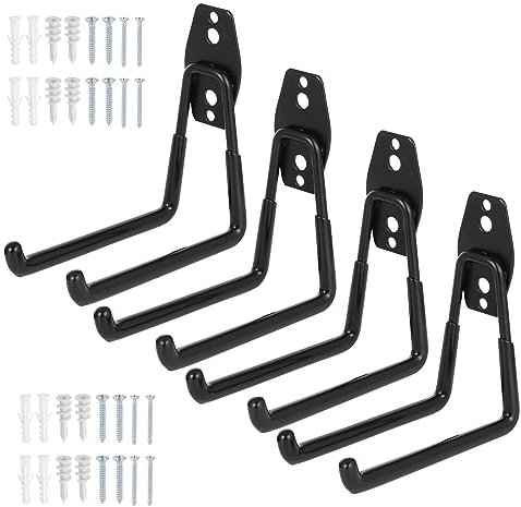 Knpwer 4 Pcs Crochets Utilitaires,Crochet Double de Stockage de Garage en Acier Avec Revêtement Anti-Dérapant,Crochet de Porte-Outil,Pour Outils Êlectriques, Vélos,Êchelles (11.3 * 12.8cm, Black)