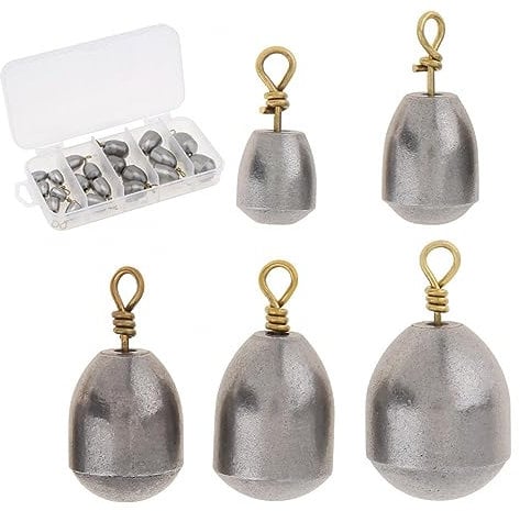 Conskyee Fishing Weights 5 Sizes Sea Fishing Iron Sinker Weights Kit 4g 7g 10g 14g 20g, Bass Casting Metal Fishing Sinker with Storage Box for Saltwater Freshwater Fishing Terminal Tackle, 20 Pcs