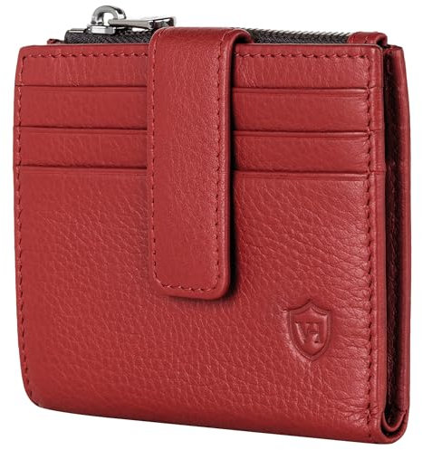 VON HEESEN Leder Kartenetui Geldbörse mit RFID-Schutz - Portemonnaie für Damen & Herren aus echtem Leder - Kartenhalter mit Münzfach - Geldbeutel für Frauen und Männer in Rot